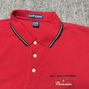 Vintage 90s Budweiser Shirt Mens Large Swingster Beer Promo Polo Red Cotton